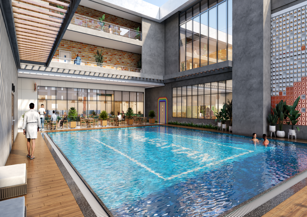 Indoor swimming pool and deck at Manhattan by Rosa