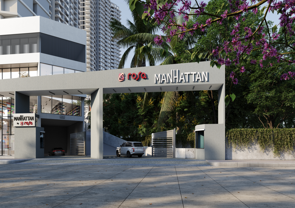 Landscaped entrance to Rosa Manhattan